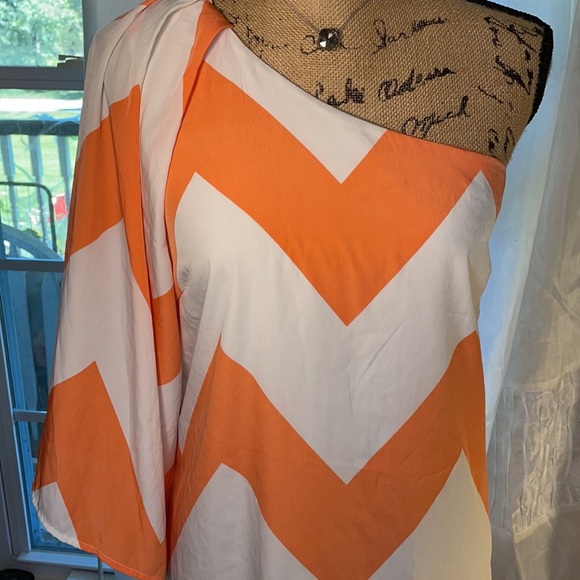 Coral Wide Chevron One Shoulder Small Dress - Picture 5 of 5